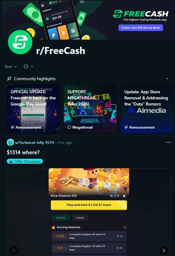 레딧 Freecash 커뮤니티 이미지