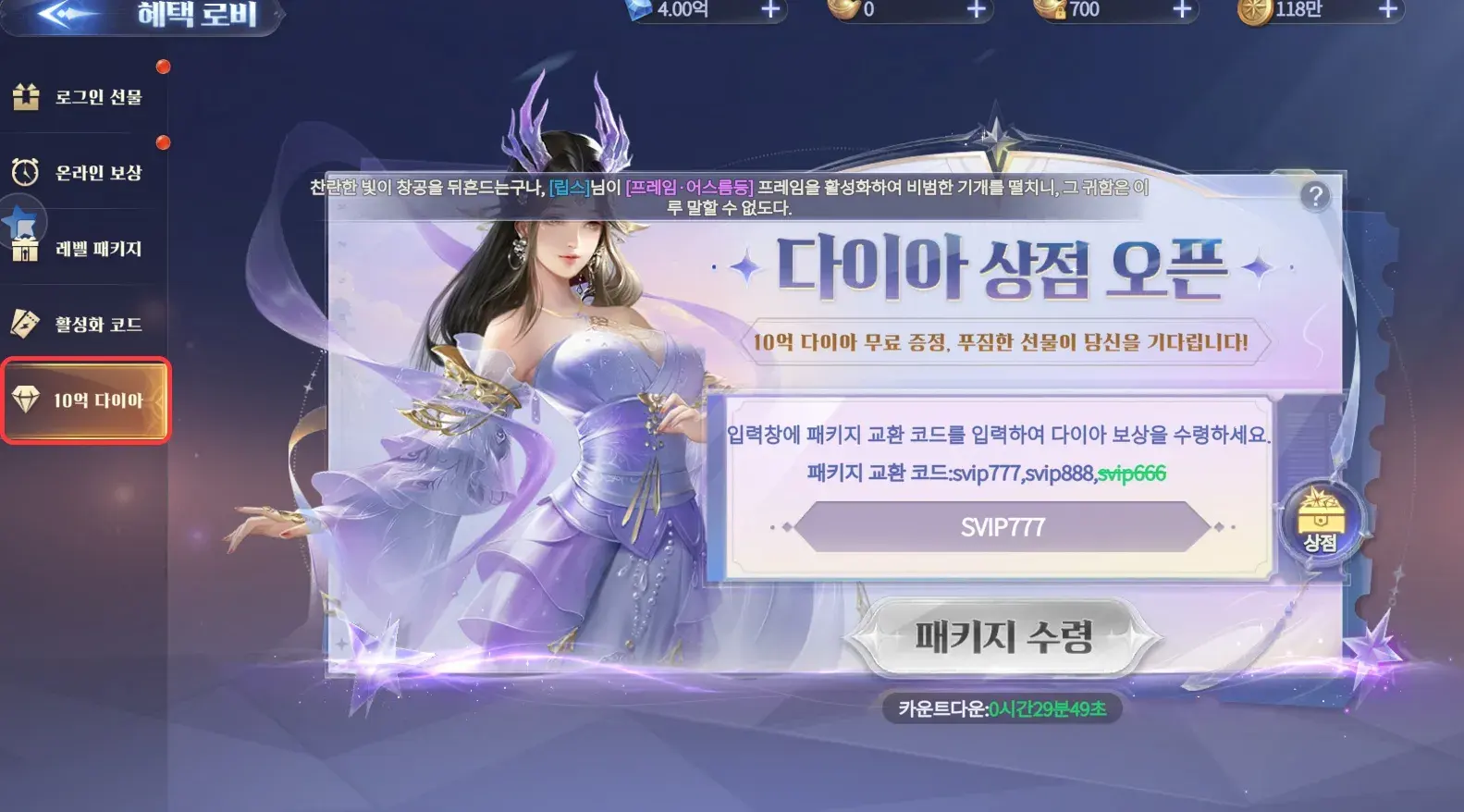 영혼인도자 SVIP 쿠폰 입력 위치