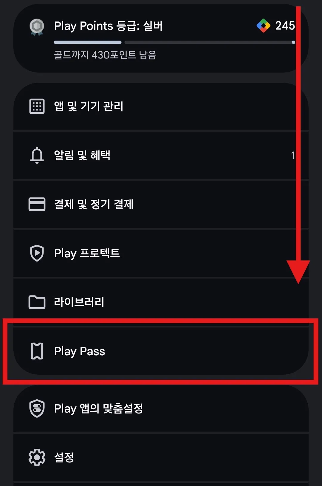 구글 플레이 패스 play pass 접속 화면