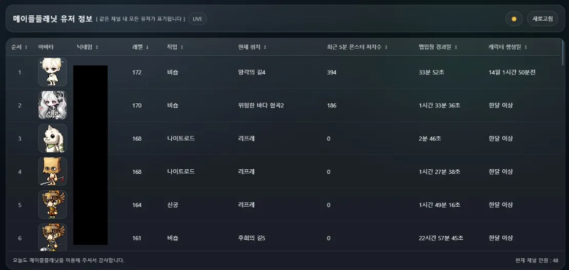 메이플 플래닛 유저리스트 2