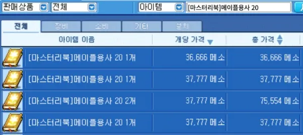 마스터리북 메이플 용사 20 가격
