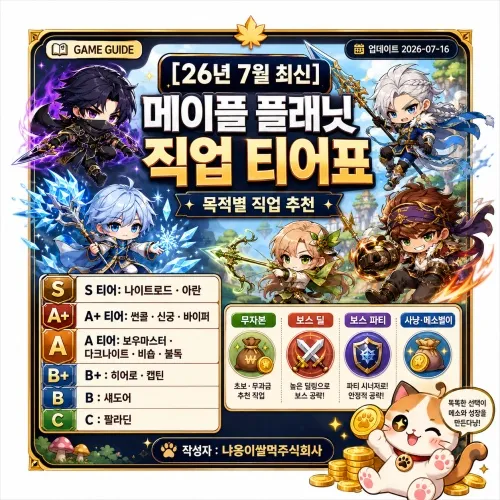 메이플 플래닛 직업 티어표 대표 이미지