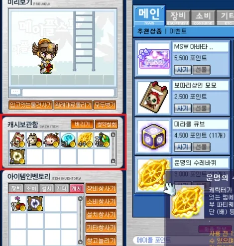 캐시템 캐릭터 간 이동