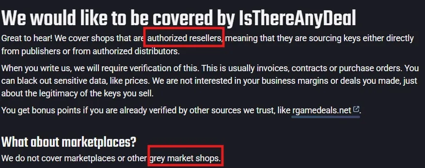 IsThereAnyDeal 공식 리셀러 정책
